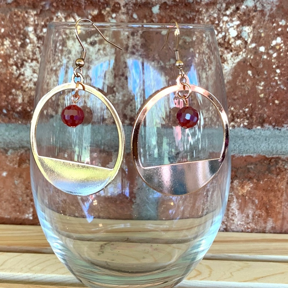 Elizabeth Rayden Rose Gold Ruby Red Earrings